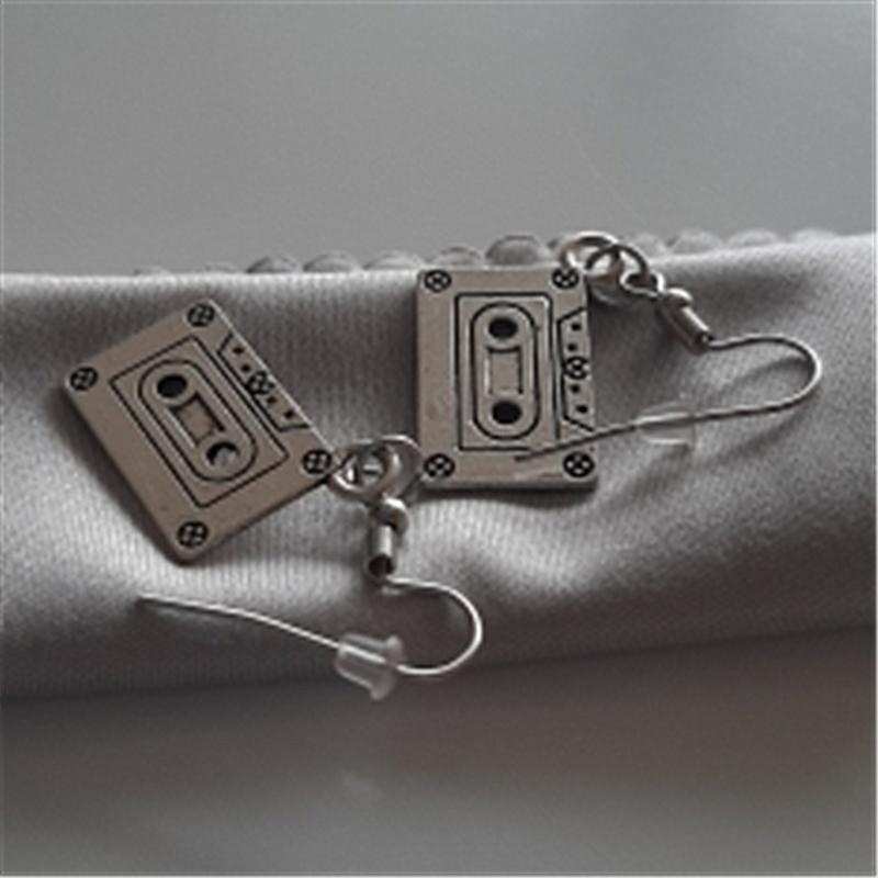 Cassette Tape Mixtape Charm Dangle Earrings Fashion Retro Music Hook Antique Silver Color Jewelry for Women