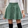 Women's Button Down Casual Fashion Flared A-Line Solid Color Corduroy Button High Waist Skirt