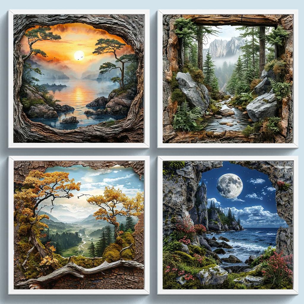 Forest Scenery Full 14CT 2 Strands DIY Counted Cross Stitch Kits 40x40cm Cross Stitch Art and Crafts Kits for Adults Home Decor
