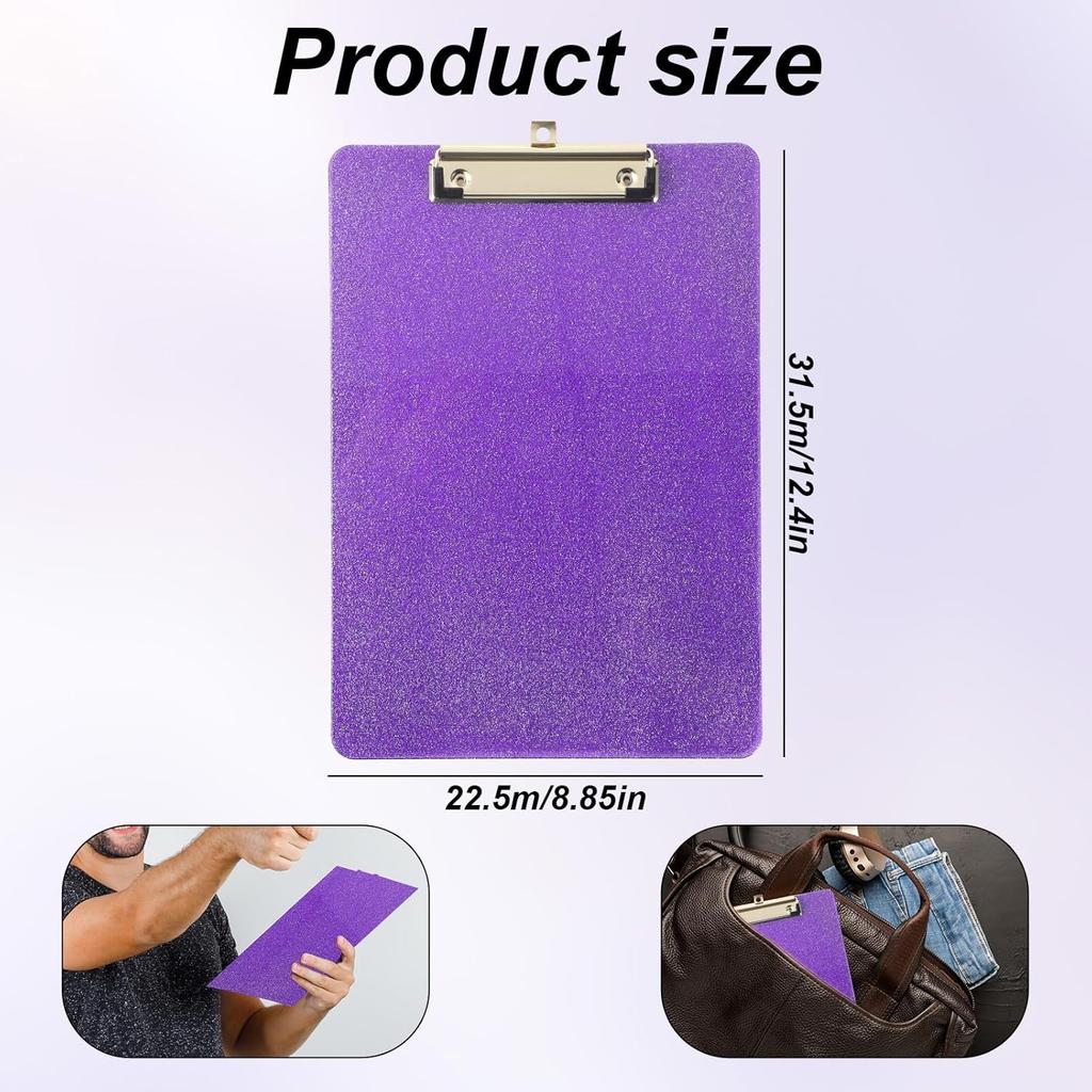 Purple Clipboard for Office Glitter Clipboard Purple Glitter Plastic Clipboards with Clip for Office Supplies, Women 12.6 X 8.86 Inch