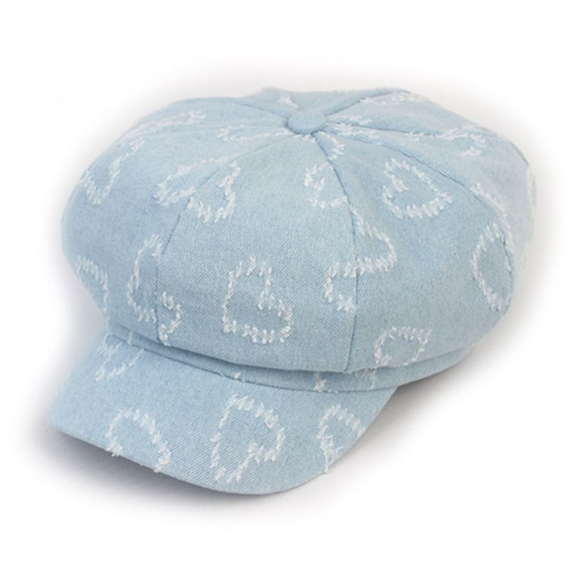 

Универсальная химия Сердце Светло-голубой Джинсовая Кепка газетчика с поясом FREE