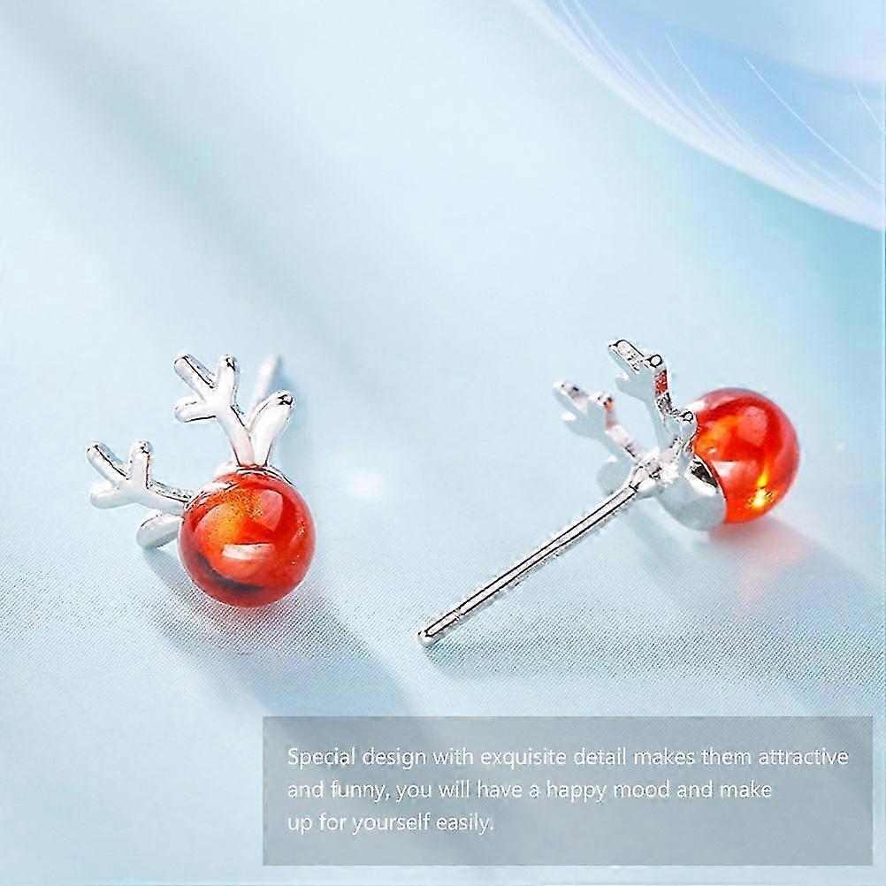 Schöne Elch-Ohrstecker Silber Ohrstecker zur Dekoration 3 Paar Rotes Weihnachtsdesign