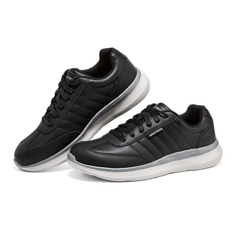 Skechers Delson 2.0 Comfortable Leather Trendy Sports Low-Top Casual Shoes Men Sneakers Black White 210247-BLK