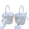 Small Satin Flower Girl Basket for Wedding with Handle, Floral Knot and Foldable Design