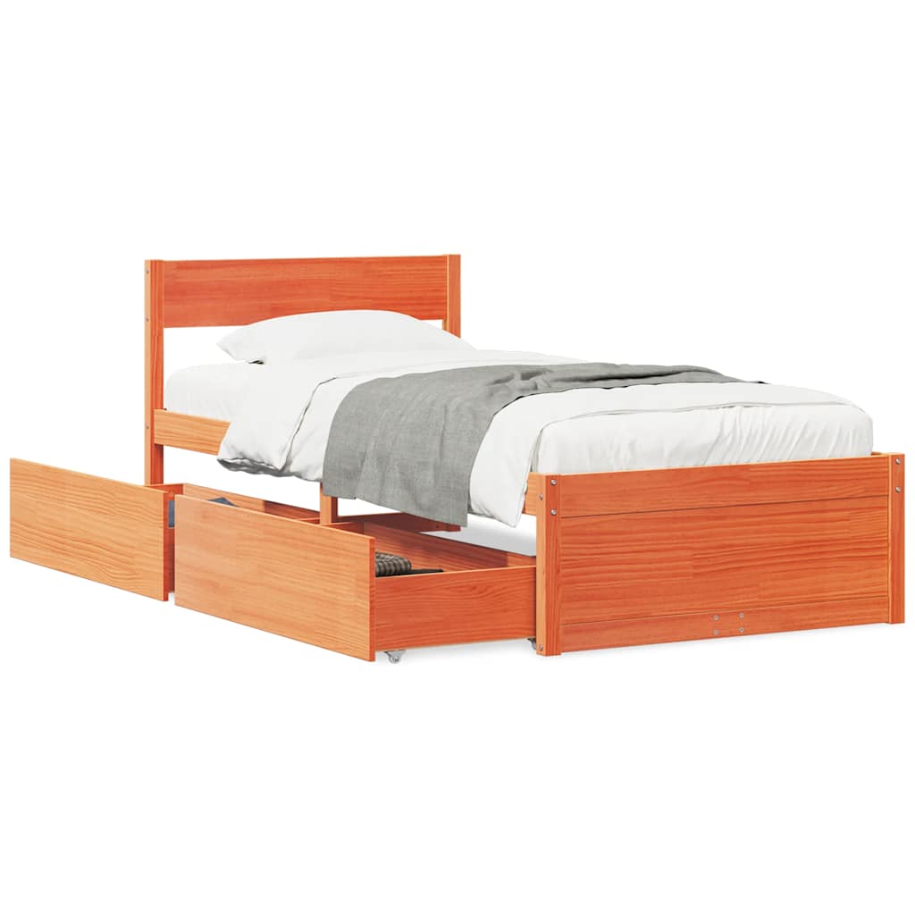 Solid Wood Bed Frame without Mattress Wax Brown 75 x 190 cm Pine Wood