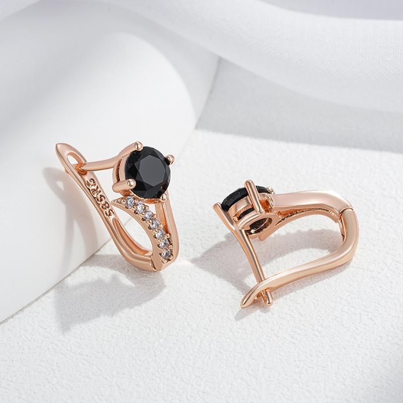 Shiny Black Natural Zircon English Earrings Luxury  Rose Gold Color High Quality Women Daily Fine Ethnic Jewelry