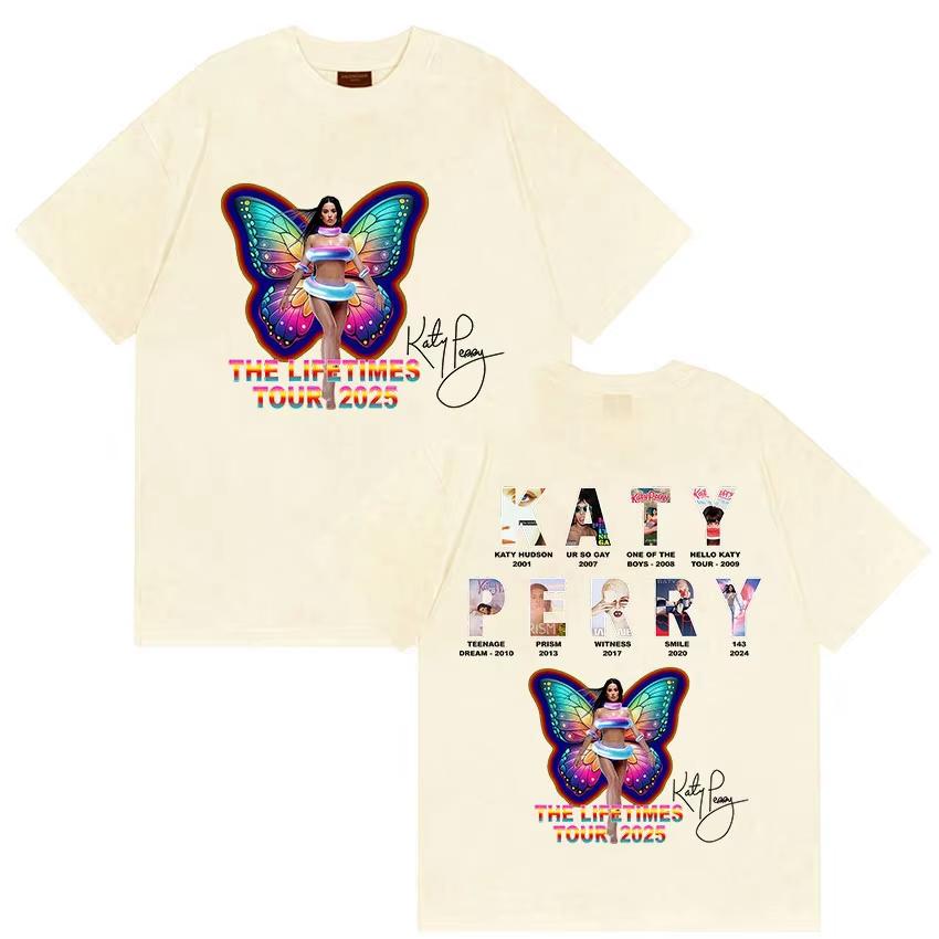 2026 Nieuwe Zangeres Katy Perry The Lifetimes Tour Merchandise Unisex Wounisex Casual Oversized T-shirts Mode Hoge Kwaliteit Katoenen T-shirts