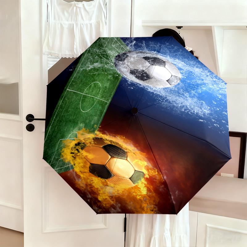 1PC Soccer Ball Flames Water Automatic Umbrella - Suitable Travel Outdoor Portable Umbrella Birthday Gift Daily Essentials