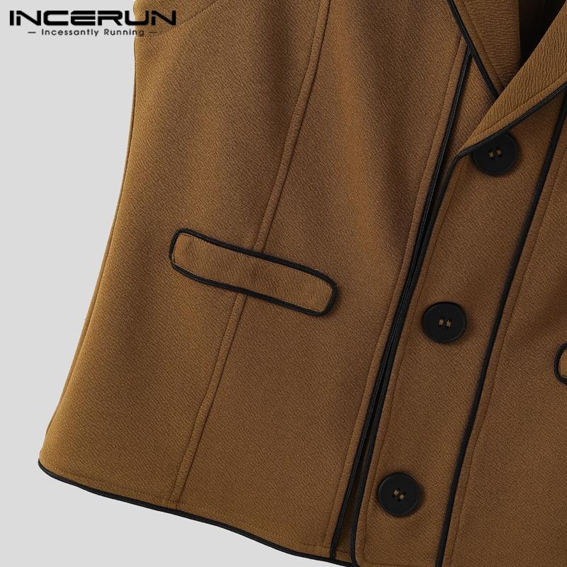 INCERUN Men Lapel Neck Sleeveless Stitching Casual Thin Slim Vest Waistcoat
