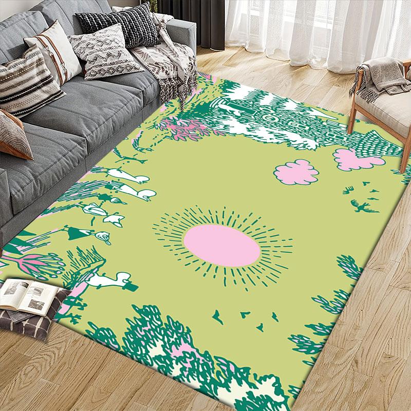 Moominvalley Flannel Printed Carpet, Home Sofa Decoration for Living Room & Bedroom, Non‑Slip Play Flannel Floor Mat for Game Room