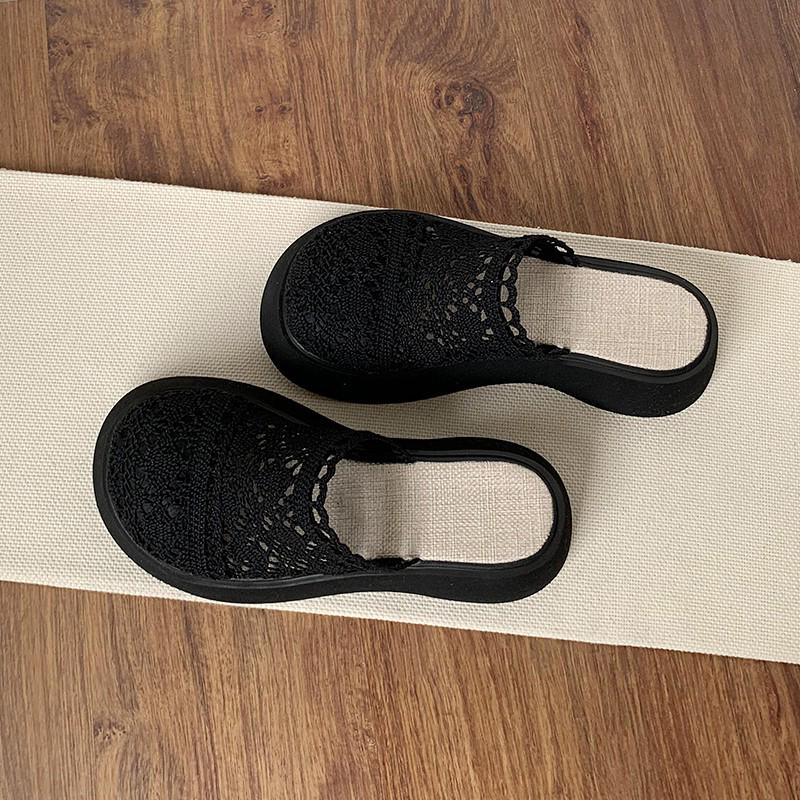 

Модные женские летние тапочки 2024 года, новые кружевные сетчатые тапочки с выемками, юбка, хлопковые льняные сандалии, женские тапочки для отдыха на платформе 7