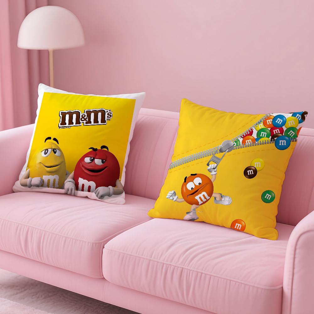 Mode M&M's Schokoladenbonbon Meme Kissenbezug Hausstaubmilbenabweisender Kissenbezug Unsichtbarer Reißverschluss Seidig kurzer Plüsch Sofakissenbezug