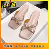 French square head open-toed cool slippers female 2025 summer beautiful bow fairy wind after empty wear wedged sandals