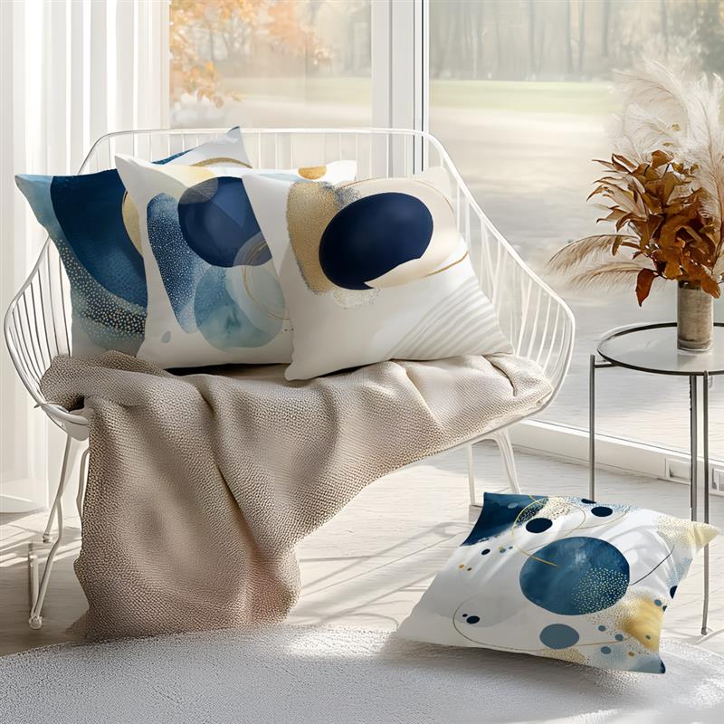 Home Decor Abstract Blue & Gold Geometric Pillow Covers Pattern Cushion Cover Suitable for Sofa Bedroom Car Pillow Cover