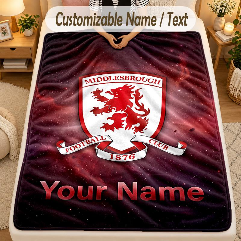 Flannel BlanketMiddlesbrough FC Custom Name Text Personalized Soft Warm Throw Blanket Home Decor Gift