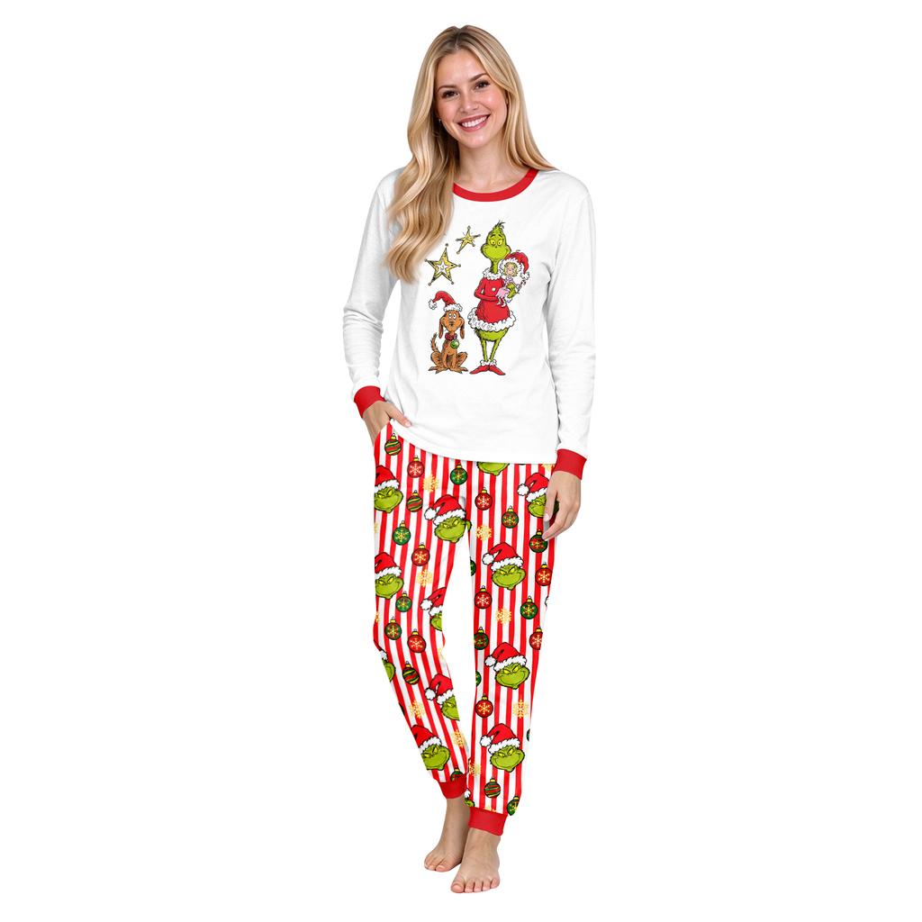 Christmas Print Neck Top and Jogger Pants Set for Holiday Casual Outfit