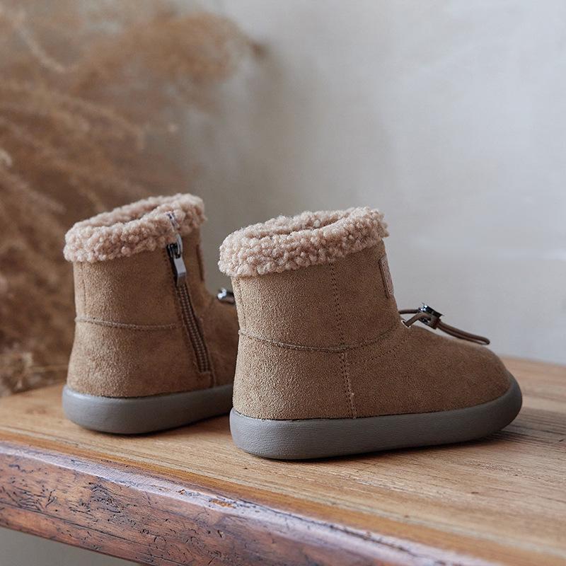 Girls' Winter Cotton & Leather Boots with Fleece Lining, Soft Soles, Thickening Design - Warm Snow Boots