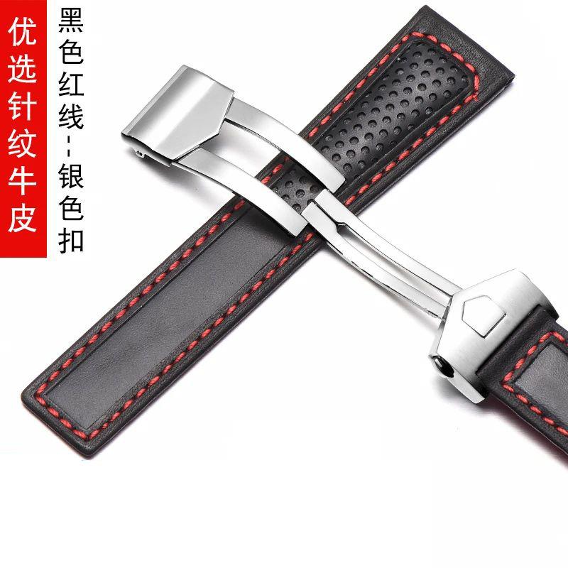 19mm 20mm 22mm genuine leather watch strap for tag heuer Carrera Monaco F1 watch band black red men's folding buckle bracelet