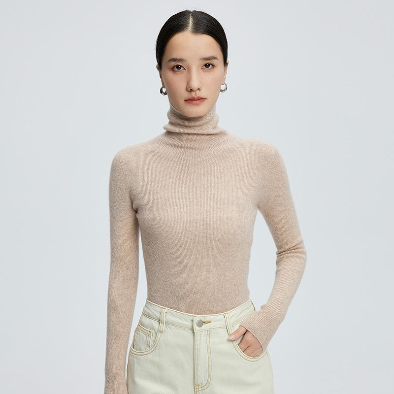 Women's High Neck Cashmere Sweater: Warm Wool, Solid Color, Perfect for Autumn and Winter.