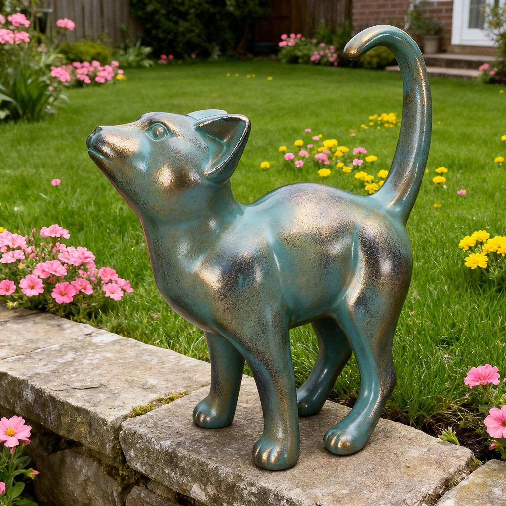 Resin Cat Statue Cute Small Cat Figurine Indoor Outdoor Ornament for Home Yard Lawn Porch Decoration