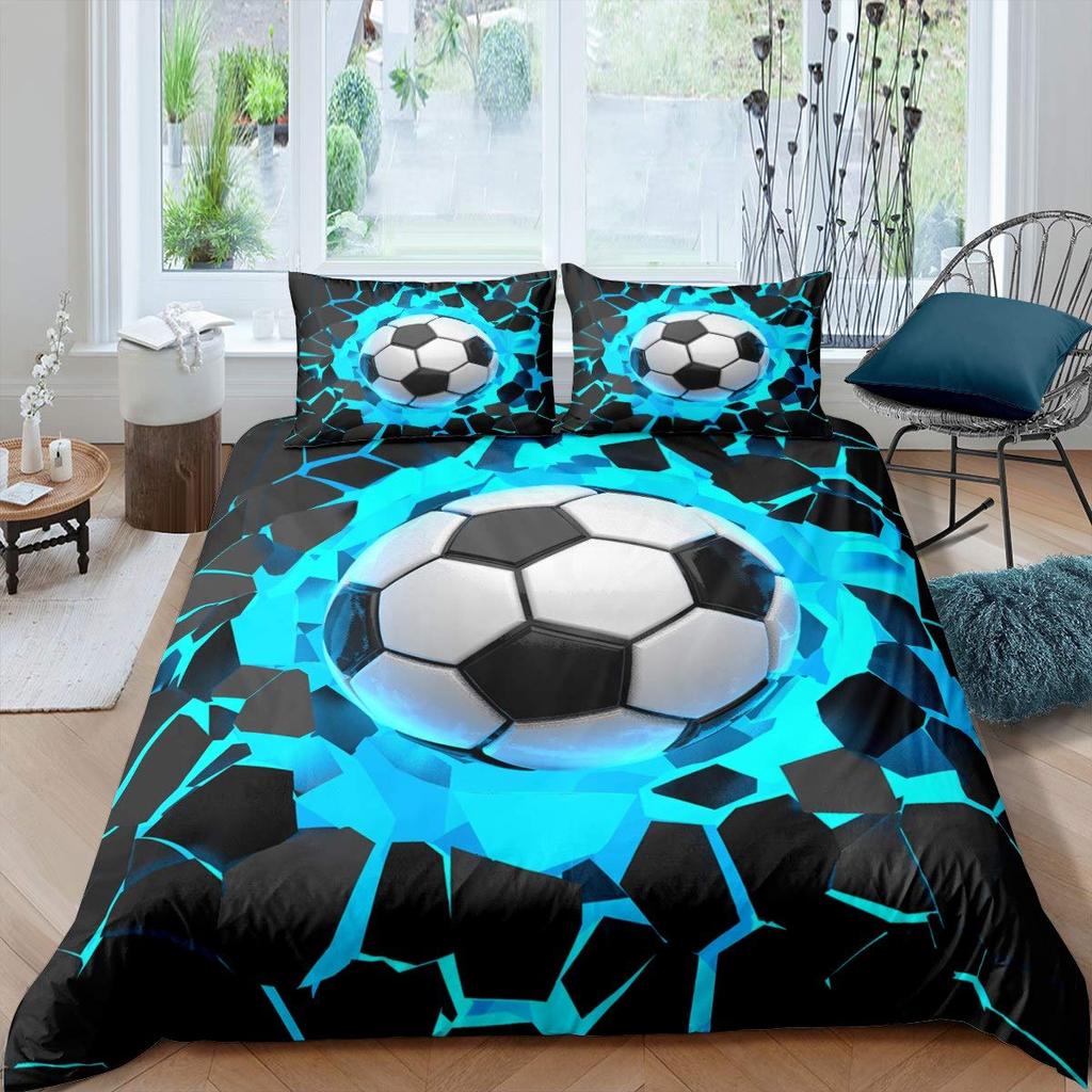 Fotbal Soft Duvet Cover Set Socer Bal Patern Sports Theme Beding Set Microfiber Colorful Grunge Style Double King Comfortable Quilt Cover