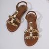 Women's Bohemian Style Sandals, Summer Colorful Woven Beaded Round Toe Comfort Flat Sandals