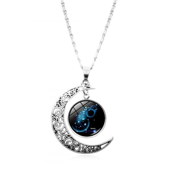 12 Constellation Half Moon Zodiac Sign Astrology Horoscope Pendant Necklace
