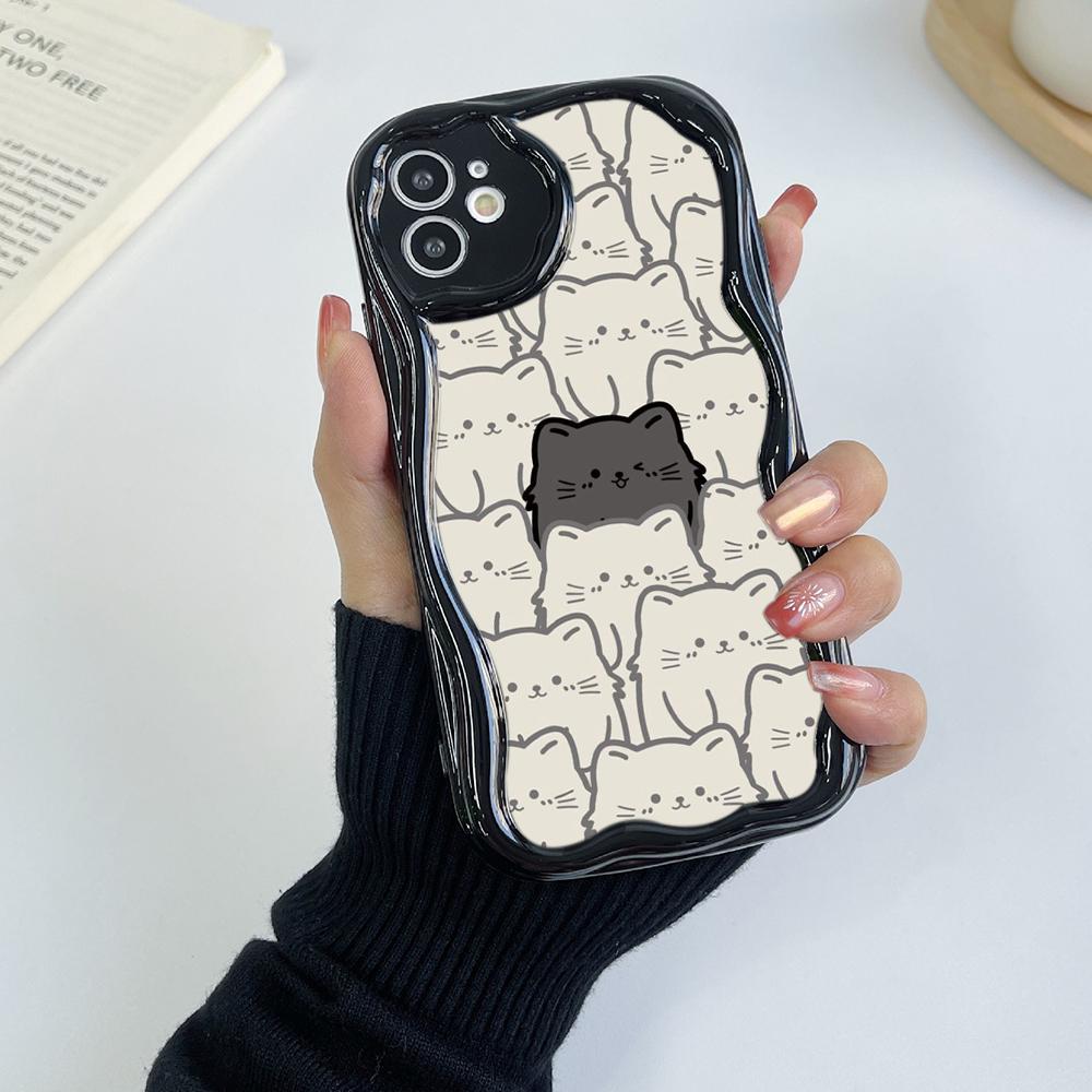 LZ7 Cartoon Cat Cute Clear Soft Wave Phone Cases for iPhone 15 13 Pro Max 12 Mini 14 8 Plus XS Max XR 6 Protection Back Cover