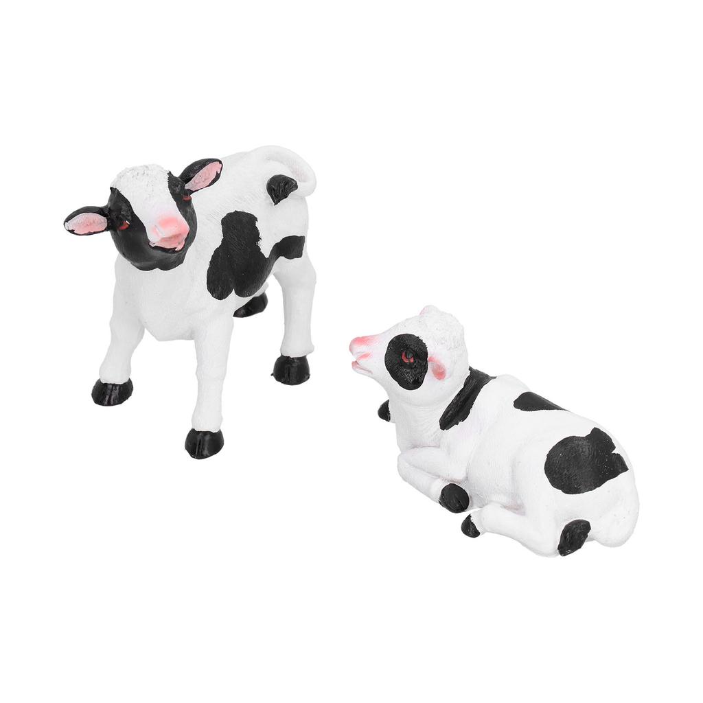 2pcs Cows Figurine Resin Animal Sculpture Crafts Miniature Garden Ornament Gardening Bonsai