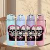 1PC Twin Skull Pink Heart Love Print 750ml Color Plastic Sports Water Bottle Leakproof Flip Straw Lid Suitable for Sports Office Home Use
