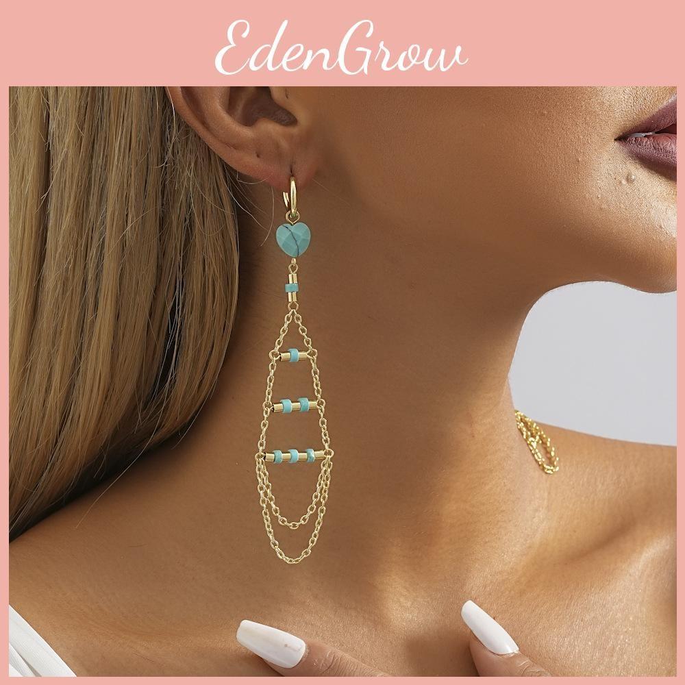 Gold Natural Elegant Stone Earrings With Trendy Fringe And Chain Detail