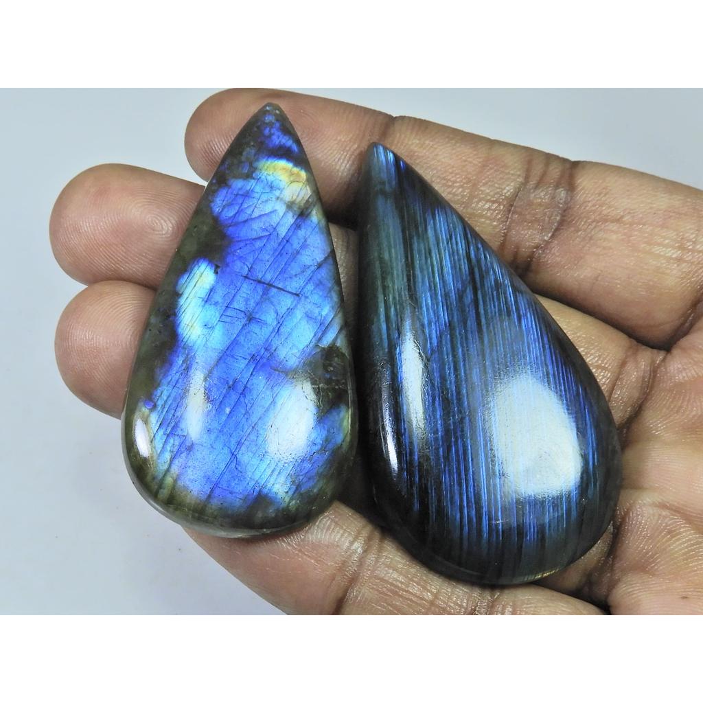 57-59 MM Natural Labradorite Multi Pear Cabochon Loose Gemstone 2 Pcs Lot D-209