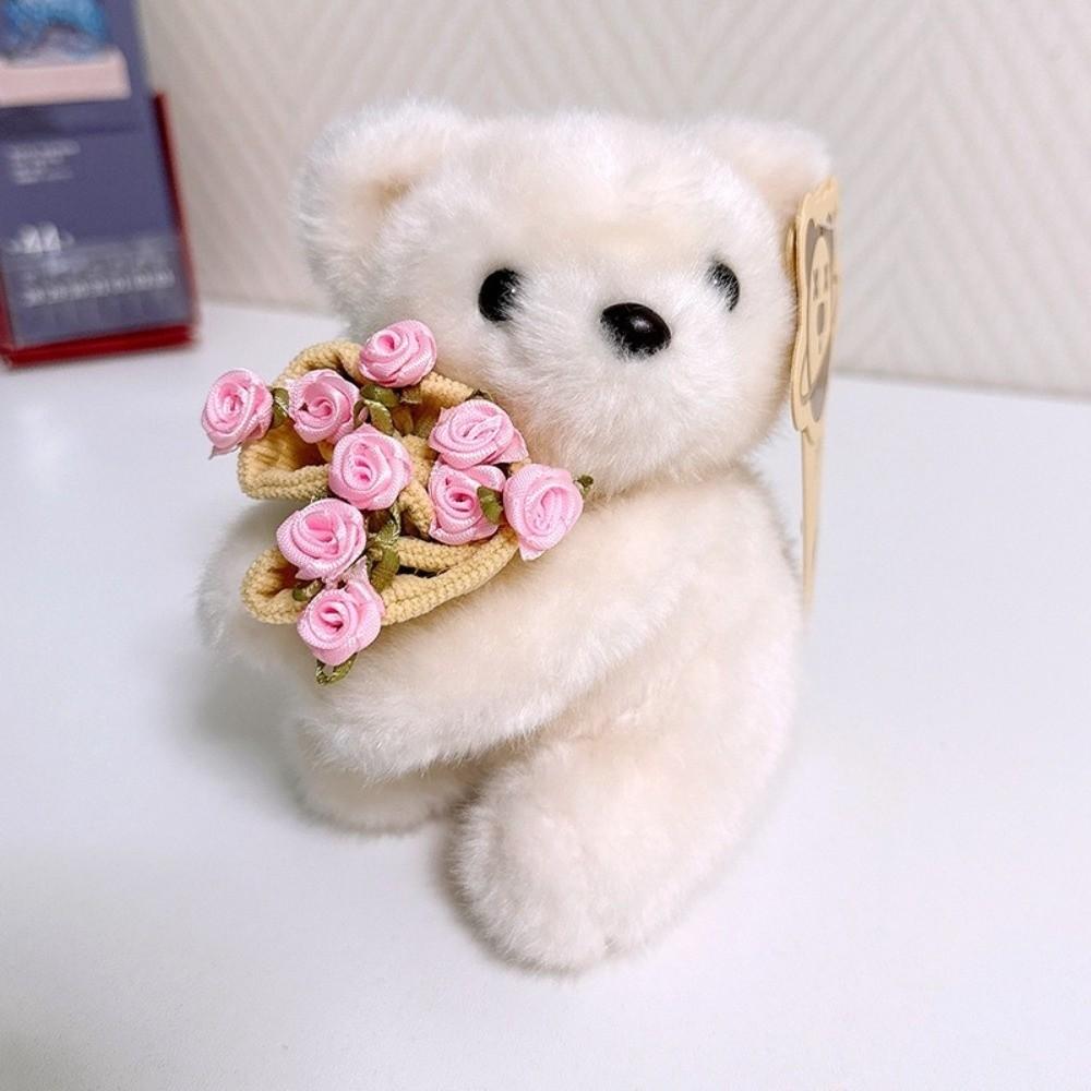 Romantic Bear Wear Rose Doll with Floral Blanket Holding Flowers Bear Doll  Wedding Gift