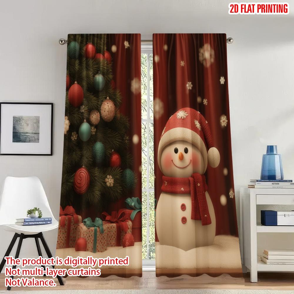

Set Of 2 Flat Printing Merry Christmas Trendy Curtains Snowman Tree Gifts Digital Printed Polyester Drapes Family Curtain W100*H70(CM)-Rod Pocket&1PCS