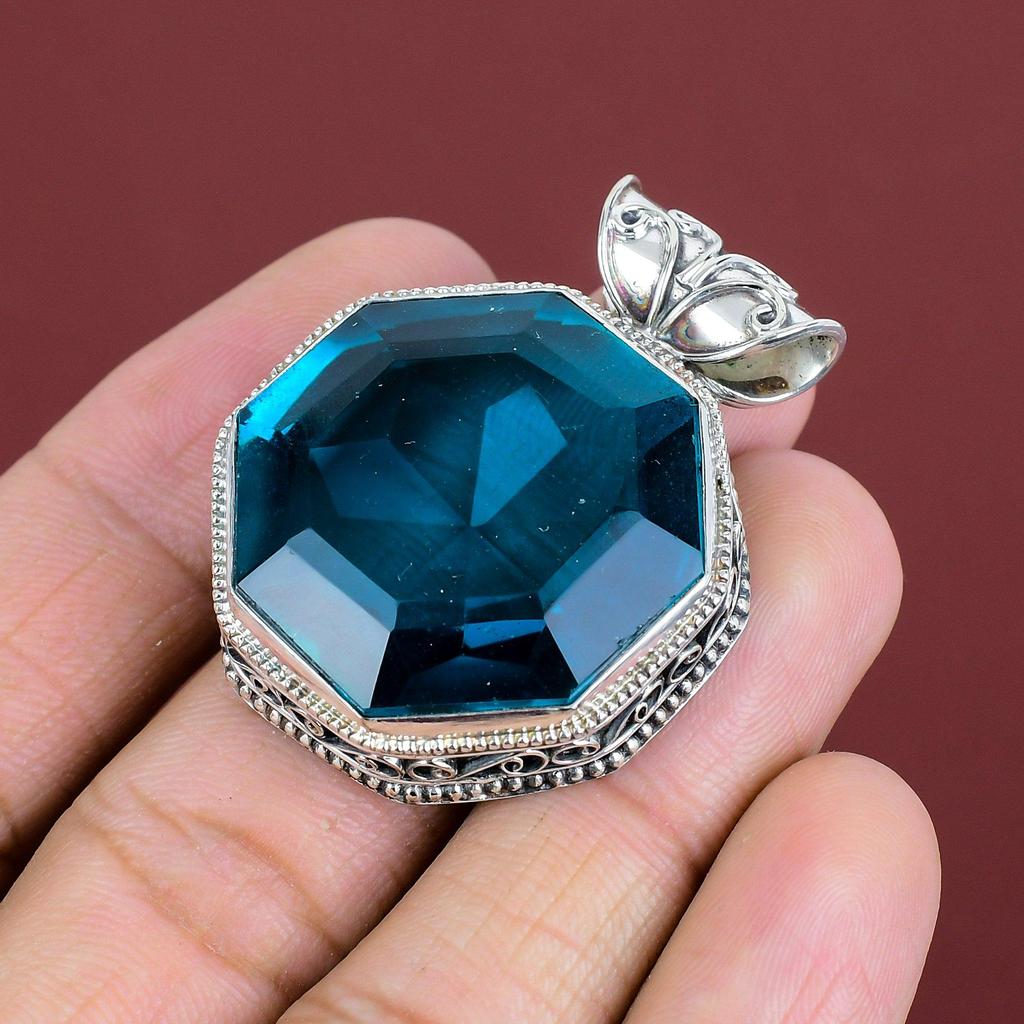 Faceted Indicolite Pendant Gemstone Pendant Antique Jewelry 925 Sterling Silver Pendant Handmade Boho Pendant Vintage Jewelry Gifts For Mom
