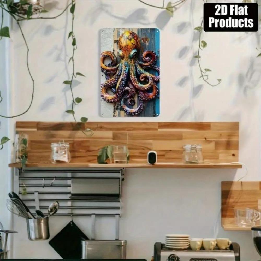 Panneau Métallique Poulpe Vintage Art Mural 2D Décoration Murale Nautique pour la Maison