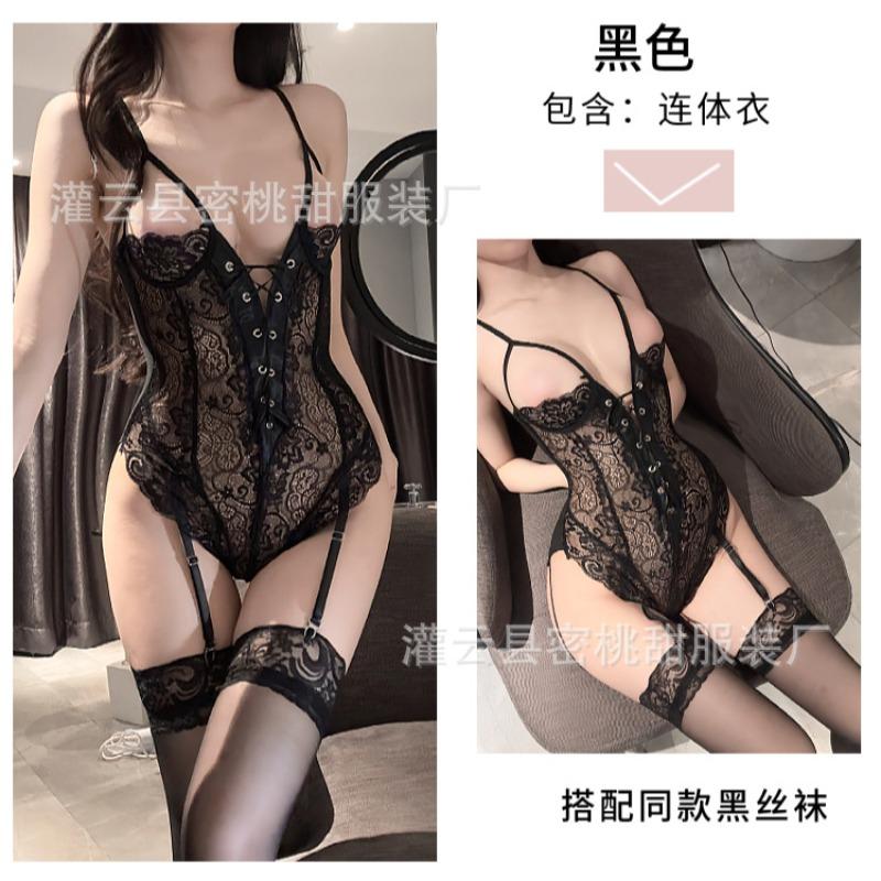 Sexy Lingerie Sexy Purple Perspective Suspender onesie Hot Hollow Couple Flirting Pajamas Uniform