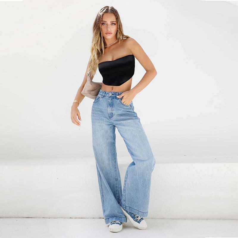 Floor Mopping Jeans2025 Spring Style Foreign Trade High Waist Loose Wide Leg Women's Mopping Jeans