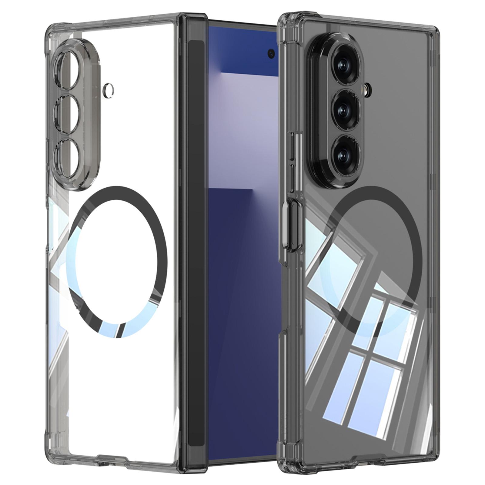 

For Samsung Galaxy Z Fold7 5G Magnetic Case Airbag Drop Proof TPU+PC Phone Back Cover Anti-Yellow Transparent Black