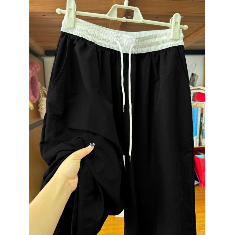 New Spring and Summer Navy Blue Wide-leg Pants for Women's Summer Thin Loose Casual Contrasting Color Straight-tube Quick-drying Sports Pants