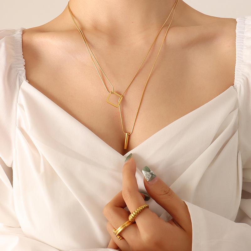 Summer Versatile Geometric Double Layer Necklace: Gold-Plated Titanium Steel Clavicle Chain