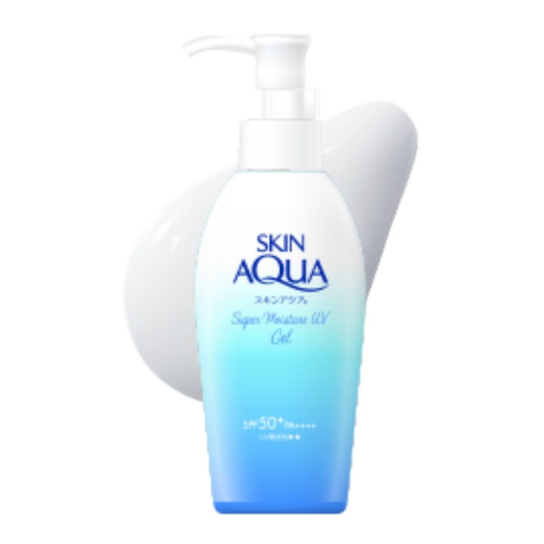 Skin Aqua Super Moisture Gel Pump 140g Face Body Sunscreen Waterproof Moisturizing UV Protection Sensitive Skin Friendly Brightening Gentle on Skin UV синий