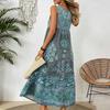 Women's Vintage Boho Floral Print Sleeveless Tiered Midi Dress, Casual Loose Swing Dress for Summer Vacation