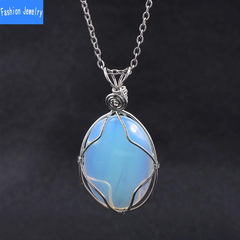 European and American fashion natural crystal stone denier-shaped hand-wound pendant amethyst tiger eye stone necklace jewelry