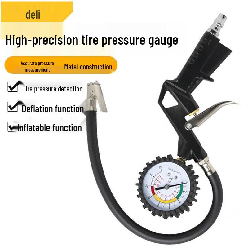 Deli Outdoor Tire Pressure Gauge with Inflator Head