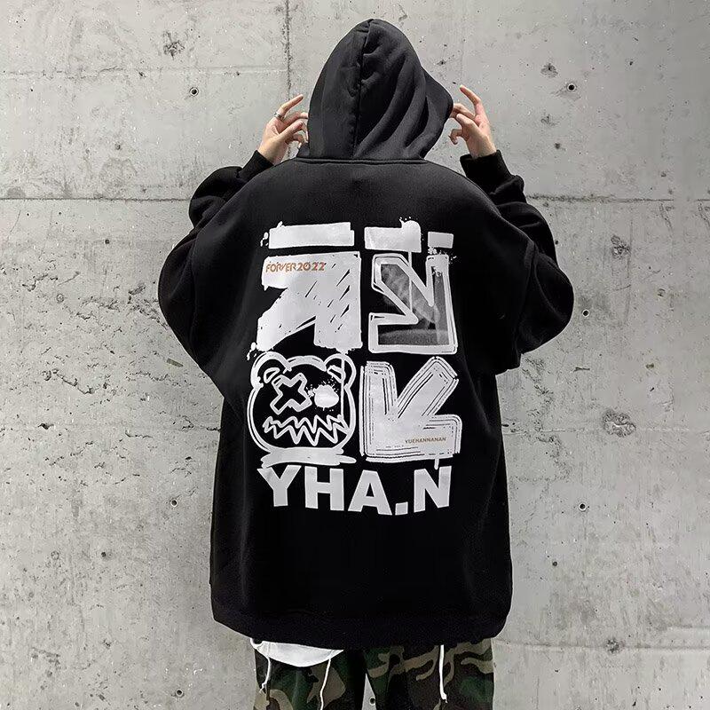 Men's Heavyweight Hooded Sweatshirt - Trendy Autumn/Winter High Street Style, Loose Fit, Velvet Lined.