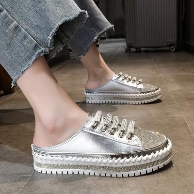 Kristall Halbschuhe für Damen Flache Plateau Schuhe Bequeme und Elegante Damenschuhe Paar Bling Luxus Damen Sandalen 43