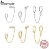 BAMOER 925 Silver 1 PC Double Circle Mono Hoop Earrings Long Chain CZ Earrings for Women Engagement Stackable Jewelry