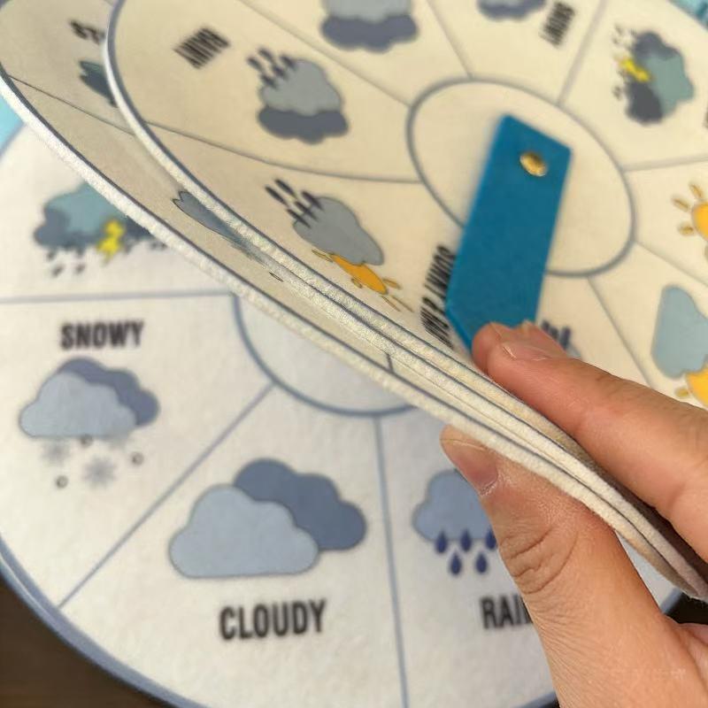 Kids Felt Weather Chart English Teaching Tool Montessori Early Education Wheel for Classroom Home Decoration