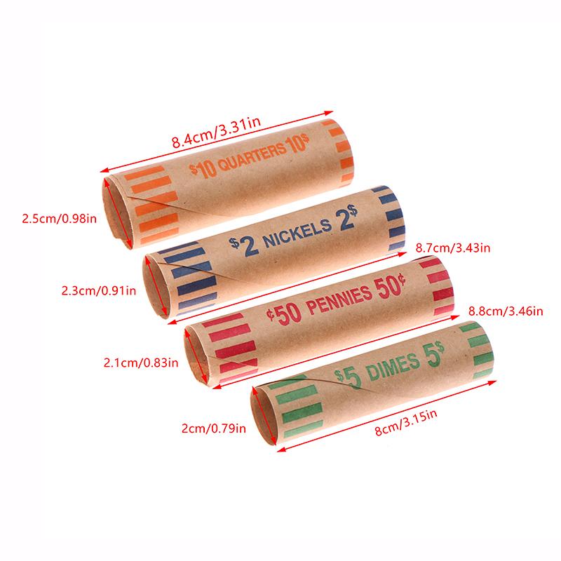 5/10Sets Assorted Color-Coded Coin Wrappers Preformed Coin Wrappers Rolls High Quality Material Kraft Paper Coin Wrapping Tubes